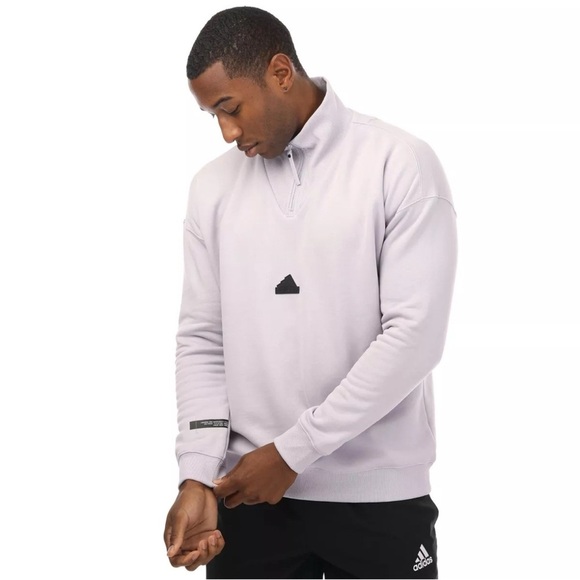 Men's adidas 1/2-zip Solid Color Small Logo Half Zipper - Picture 1 of 9